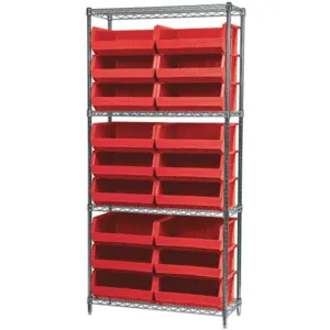 AKRO-MILS AWS143630250R Bin Shelving Wire, 36 Inch Width, 14 Inch Depth, 18 Bins, Red | AD8GRV 4KEU5