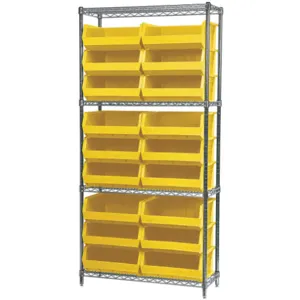 AKRO-MILS AWS143630250Y Bin Shelving Wire, 36 Inch Width, 14 Inch Depth, 18 Bins, Yellow | AD8GRW 4KEU6