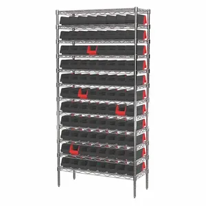 AKRO-MILS AWS143636442BK Bin Shelving, 36 x 14 x 74 Inch Size, 96 Bins, Open, Indicator Bin, Black/Red | CH9RGK 45MV93