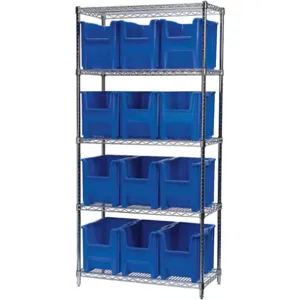 AKRO-MILS AWS183613014B Bin Shelving Wire, 36 Inch Width, 18 Inch Depth, 12 Bins, Blue | AA8FTT 18D901