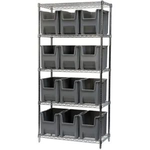 AKRO-MILS AWS183613014G Bin Shelving Wire, 36 Inch Width, 18 Inch Depth, 12 Bins, Gray | AA8FTQ 18D898