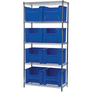 AKRO-MILS AWS183613018B Bin Shelving Wire, 36 Inch Width, 18 Inch Depth, 8 Bins, Blue | AA8FTX 18D905