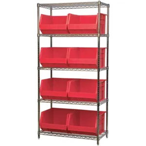 AKRO-MILS AWS183630270R Bin Shelving Wire, 36 Inch Width, 18 Inch Depth, 9 Bins, Red | AA2AEE 10A131