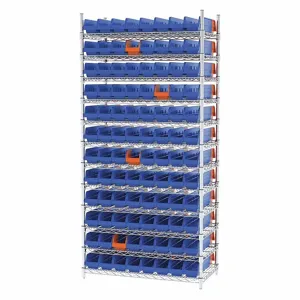 AKRO-MILS AWS183636448B Bin Shelving, 36 x 18 x 74 Inch Size, 96 Bins, Open, Indicator Bin, Blue/Orange | CH9RGF 45MV95