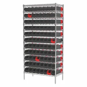 AKRO-MILS AWS183636448BK Bin Shelving, 36 x 18 x 74 Inch Size, 96 Bins, Open, Indicator Bin, Black/Red | CH9RGN 45MV96