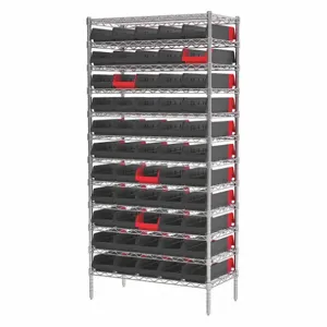 AKRO-MILS AWS183636468BK Bin Shelving, 36 x 18 x 74 Inch Size, 60 Bins, Open, Indicator Bin, Black/Red | CH9RGM 45MV98