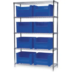 AKRO-MILS AWS184813017B Bin Shelving Wire, 48 Inch Width, 18 Inch Depth, 8 Bins, Blue | AC9EJM 3FYZ1