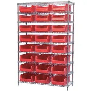 AKRO-MILS AWS184830280R Bin Shelving Wire, 48 Inch Width, 18 Inch Depth, 24 Bins, Red | AA2ABF 10A053