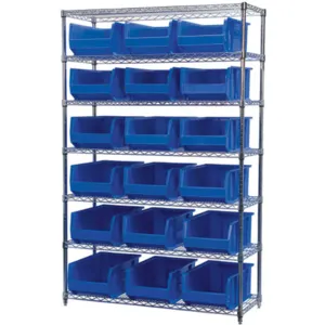 AKRO-MILS AWS184830281B Bin Shelving Wire, 48 Inch Width, 18 Inch Depth, 18 Bins, Blue | AA2ABK 10A057