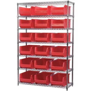 AKRO-MILS AWS184830281R Bin Shelving Wire, 48 Inch Width, 18 Inch Depth, 18 Bins, Red | AA2ABJ 10A056