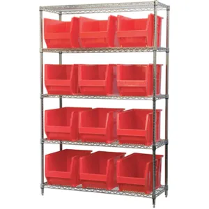 AKRO-MILS AWS184830282R Bin Shelving Wire, 48 Inch Width, 18 Inch Depth, 12 Bins, Red | AA2ABM 10A059