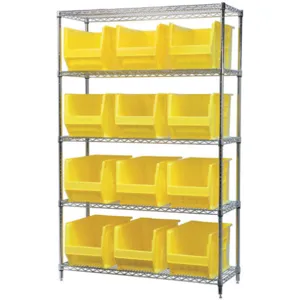 AKRO-MILS AWS184830282Y Bin Shelving Wire, 48 Inch Width, 18 Inch Depth, 12 Bins, Yellow | AA2ABP 10A061