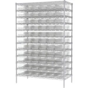 AKRO-MILS AWS244830164SC Bin Shelving Wire, 48 Inch Width, 24 Inch Depth, 74 Inch Height, 60 Bins, Clear | AD3NUK 40K521