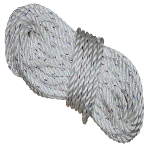 ALL GEAR AG3STHSC2600 Bull Rope, 3 Strand Polyester Jacket, 2 Inch Dia., 600 Ft. Length, White/Blue | CJ6QAB