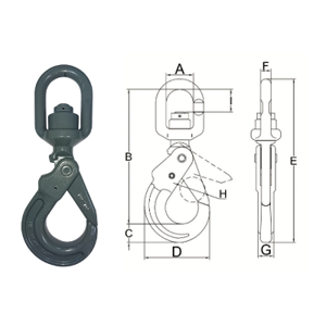 ALL MATERIAL HANDLING 10SSLH08HTBB Swivel Self-Locking Hook, With Ball Bearings And Hidden Trigger, 9/32-5/16 Inch Trade Size | CL4XQL