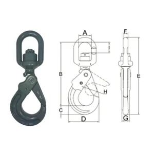 ALL MATERIAL HANDLING 10SSLH06HTBB Swivel Self-Locking Hook, With Ball Bearings And Hidden Trigger, 7/32 Inch Trade Size | CL4XQK