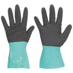ANSELL 58-128 Chemical Resistant Glove, 7 mil Thick, 12 Inch Length, Smooth, 7 Size, Gray/Green, 1 Pair | CN8FQW 48PD06