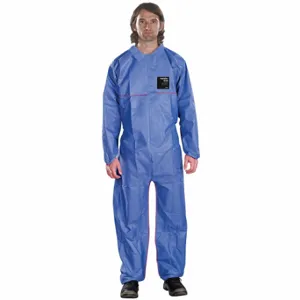 ANSELL 68-1500 PLUS FR Collared Coverall, S mmS, Light Duty, Serged Seam, Blue, 5XL, 25 Pack | CT3MGP 48MD62