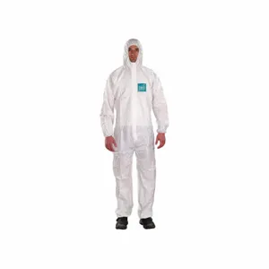 ANSELL 681800 Hooded Coveralls, Polyethylene, Light Duty, Bound Seam, White, S, Zipper | CT3MEU 52RT71