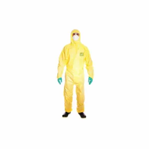 ANSELL 682300PLUS Hooded Chemical Resistant Coveralls, AlphaTec 2300, Light Duty, Taped Seam, Yellow, 25 PK | CN8FXL 465F94