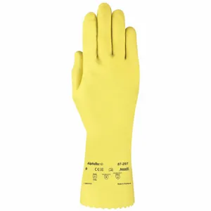 ANSELL 87-297 Gloves, 20 mil Glove Thick, 12 Inch Glove Length, Pebble Embossed, 8 Glove Size, Yellow | CN8GDW 56JR12