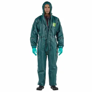 ANSELL GR40-T-92-111-07 Chemical Resistant Coverall, Light Duty, Taped/Welded Seam, Green, 6 Pack | CN8FVQ 48MD20