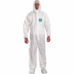 ANSELL WH18-B-92-107-05 Hooded Coveralls, Polyethylene, Light Duty, Bound Seam, White, XL | CT3MEV 48MC30