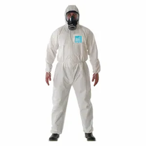 ANSELL WH20-B-92-111-04 Hooded Coveralls, Polyethylene, Light Duty, Bound Seam, White, L, Zipper | CT3MEK 48MC60