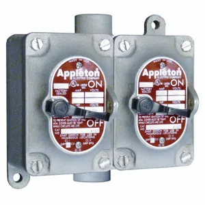 APPLETON ELECTRIC EDSC250-F1 Tumbler Switch, 2 Gangs, Feed-Thru Hub, 1/2 Inch Hub, 20A, 120 to 277V AC | AA6DUV 13V104