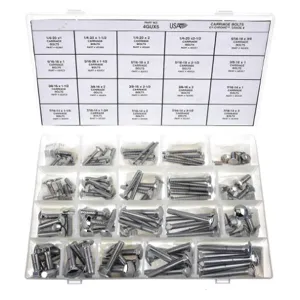 APPROVED VENDOR MK571 Carriage Bolt Assortment Chrome 20 Sizes, 100 Pieces | AD7WJD 4GUX5