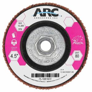 ARC ABRASIVES 75-10823FF Flap Disc, Type 27, 4 1/2 Inch x 7/8 Inch, Ceramic, 36 Grit, Fiberglass Bk, Std Density | CN8QBL 804AZ7