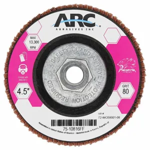 ARC ABRASIVES 75-10855FF Flap Disc, Type 27, 7 Inch x 5/8 11, Ceramic, 60 Grit, Fiberglass Bk, Std Density | CN8QCJ 804C72