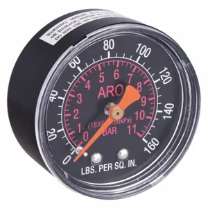 ARO 104500 Pressure Gauge, 0 To 160 Psi, 2 Inch Dial, 1/8 Inch Npt Male, Center Back, P2913/P2911 | CN8VWE 4PJU9