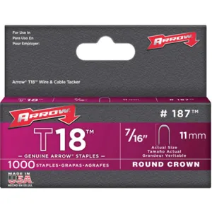 ARROW FASTENER 187 Staple 3/16 Inch Crown 7/16 Inch Leg - Pack Of 1000 | AA4CVU 12F636