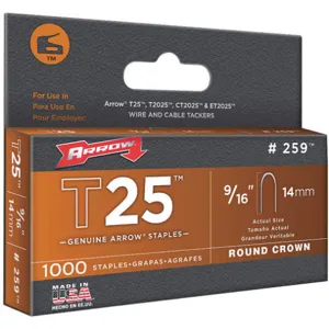 ARROW FASTENER 259 Staples T25 Round 1/4 x 9/16 - Pack Of 1000 | AE4HWJ 5KPW3