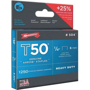 ARROW FASTENER 50424 Staples T50 3/8 x 1/4 Inch Length - Pack Of 1250 | AE4HVX 5KPV2