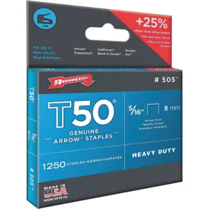 ARROW FASTENER 50524 Staples T50 3/8 x 5/16 Inch Length - Pack Of 1250 | AE4HVY 5KPV3