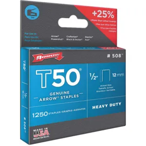 ARROW FASTENER 50824 Staples T50 3/8 x 1/2 Inch Length - Pack Of 1250 | AE4HWA 5KPV5