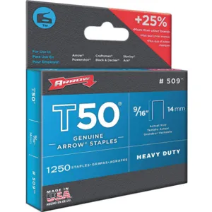 ARROW FASTENER 50924 Staples T50 3/8 x 9/16 Inch Length - Pack Of 1250 | AE4HWB 5KPV6