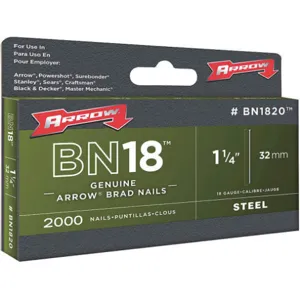 ARROW FASTENER BN1820 Brad Nail 1 1/4 Inch 18 Gauge - Pack Of 2000 | AE4HWL 5KPW7