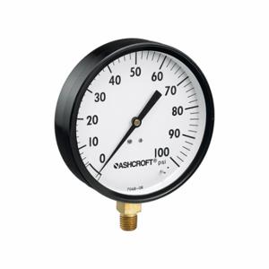 ASHCROFT 002719 (45W1000H02L100#) Pressure Gauge, 0 To 100 Psi, 4 1/2 Inch Dial, 1/4 Inch Npt Male, Bottom | CN8YCB 787NU7