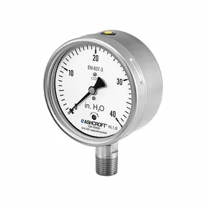 ASHCROFT 10N5500SL04L40IW Low Pressure Gauge, 0 To 40 Inch H2O, 100 mm Dial, 1/2 Inch Npt Male, ±1.6% Accuracy | CN8XVV 787MK5