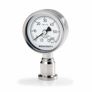 ASHCROFT 201032S75L30IMV&100# Compound Gauge, -30 To 100 PSI, 2 Inch Dial, 3/4 Inch Tri-Clamp, Bottom, 1032S | CN8XHR 787MN1
