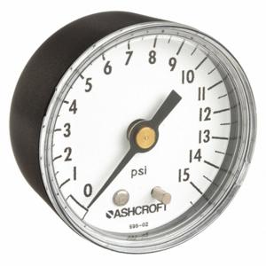 ASHCROFT 20W1005PH02B15# Industrial Pressure Gauge, 0 To 15 PSI, 2 Inch Dial, 1/4 Inch Npt Male, Center Back | CN8XTK 33HP97