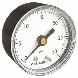 ASHCROFT 20W1005PH02B30# Industrial Pressure Gauge, 0 To 30 PSI, 2 Inch Dial, 1/4 Inch Npt Male, Center Back | CN8XTZ 33HP98