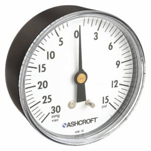 ASHCROFT 25W1005PH02BV/15# Industrial Compound Gauge, 30 To 0 To 15 Inch Hg/Psi, 2 1/2 Inch Dial, 1/4 Inch Npt Male | CN8XRL 33HR18