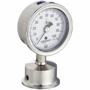 ASHCROFT 25-1032S-15L-100 Pressure Gauge, 0 To 100 PSI, 2 1/2 Inch Dial, 1 1/2 Inch Tri-Clamp, ±1.50% Accuracy | CN8YBP 2C618
