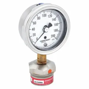 ASHCROFT 251009AW02L/310SSLXCG200 Pressure Gauge With Diaphragm Seal, 0 To 200 Psi, 1009/310-315, 2 1/2 Inch Dial, Glycerin | CN8XWE 2C552