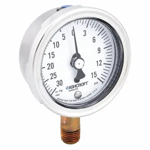 ASHCROFT 251009AW02LV/15# Gauge Compound 30in Hg VAC-0/15psi 304 Stainless Steel | AH3QVU 33HR42