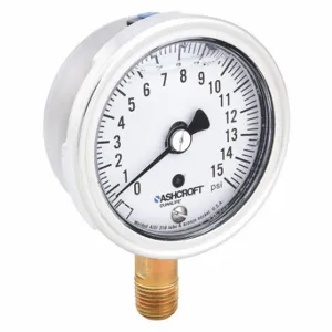 ASHCROFT 251009AWL02L15# Industrial Pressure Gauge, 0 To 15 PSI, 2 1/2 Inch Dial, Liquid-Filled, 1/4 Inch Npt Male | CN8XTJ 33HR68